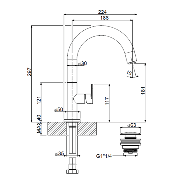 Μπαταρία νιπτήρος μαύρη Slim